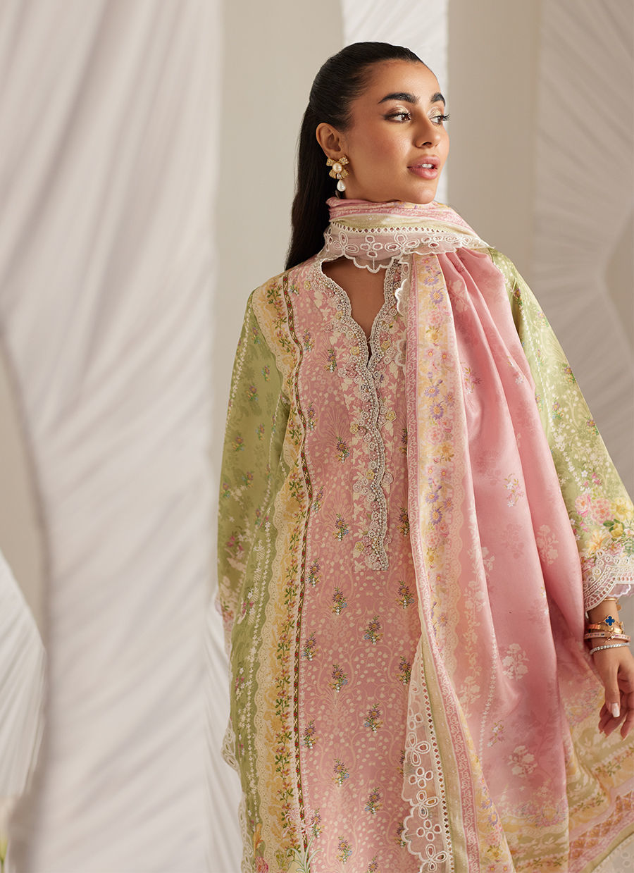 Rosalina -Ivory & Pink Floral Raw Silk Ensemble