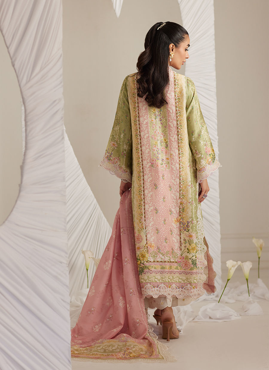 Rosalina -Ivory & Pink Floral Raw Silk Ensemble