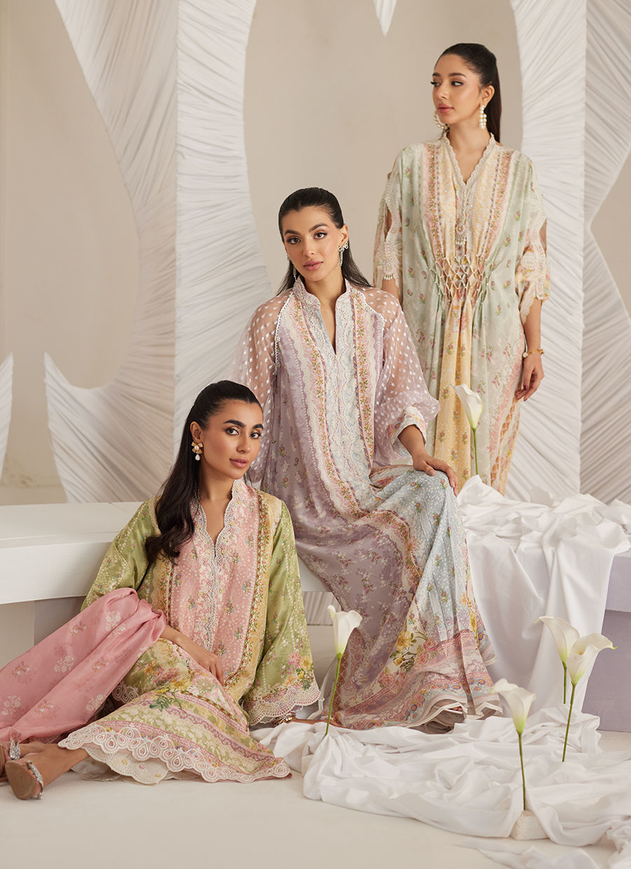 Rosalina -Ivory & Pink Floral Raw Silk Ensemble