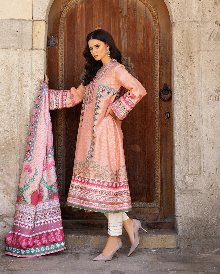 Mushq Hemline Echoes Of Serneity Stitched Festive Raw Silk Printed 3 Piece MQ25ES D-04 Pulsar Petal - Festive Collection