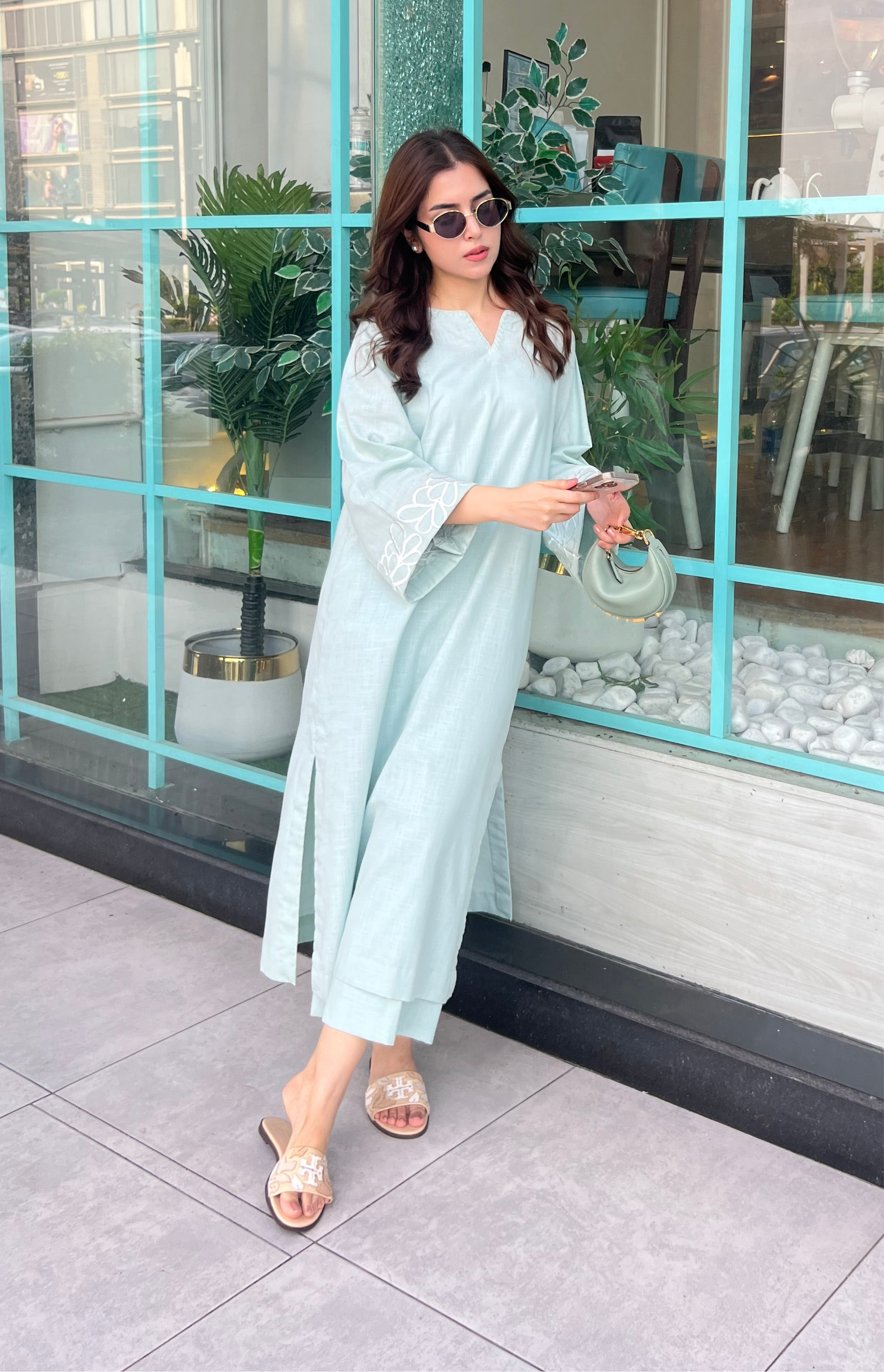 Blueberry Matcha 2-Piece Kurti Set – Breezy Elegance & Comfortable Style