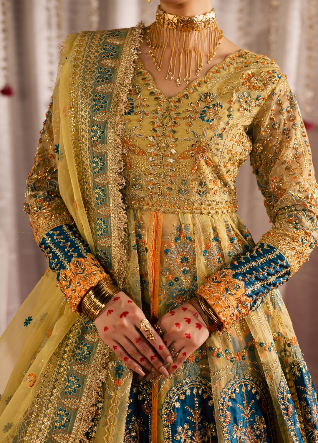 Jhil Mil by Maria Osama Khan Embroidered Organza Suits3 Piece MOK25JM Sunehri - Wedding Collection