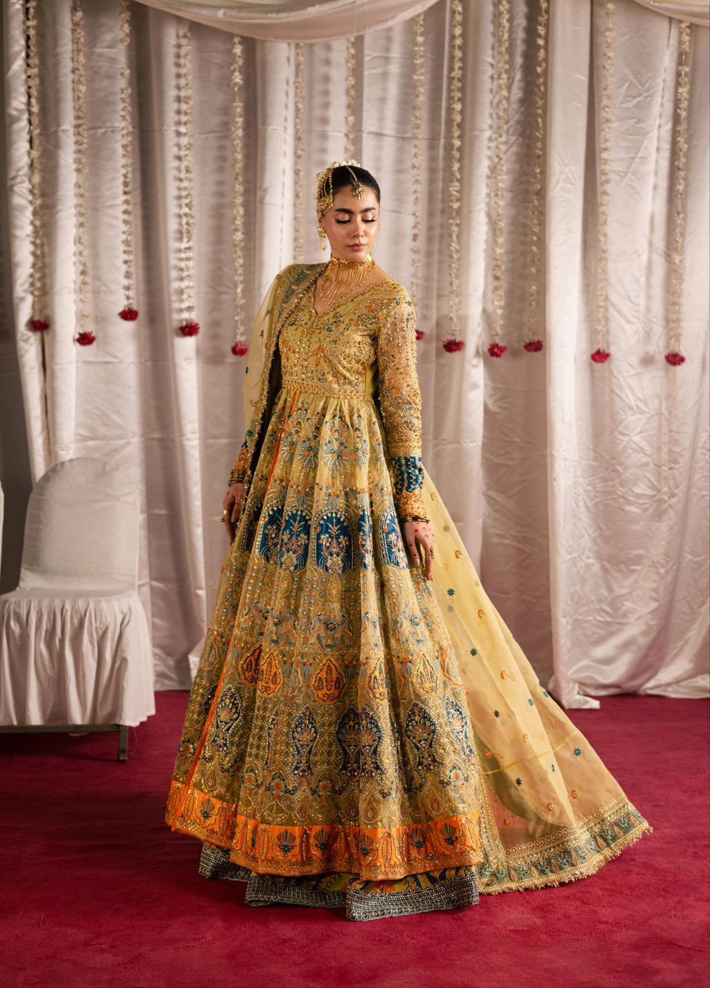 Jhil Mil by Maria Osama Khan Embroidered Organza Suits3 Piece MOK25JM Sunehri - Wedding Collection