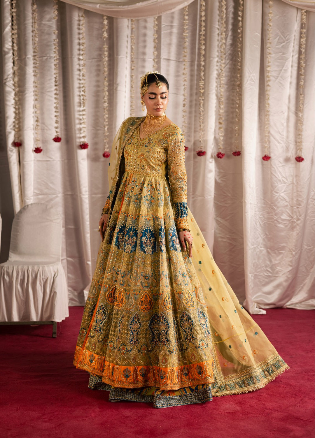 Jhil Mil by Maria Osama Khan Embroidered Organza Suits3 Piece MOK25JM Sunehri - Wedding Collection