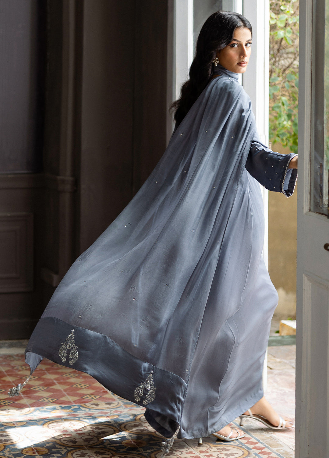 Elara by Mavie Women Pret Shamose Silk Slate