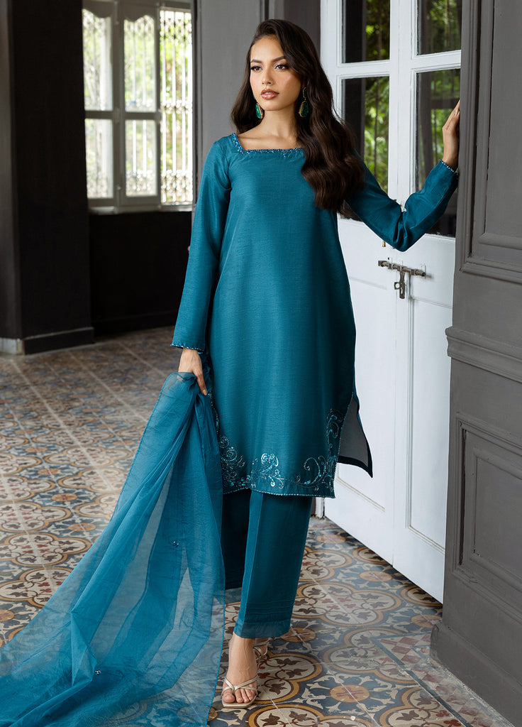 Elara by Mavie Women Pret Raw Silk Azure