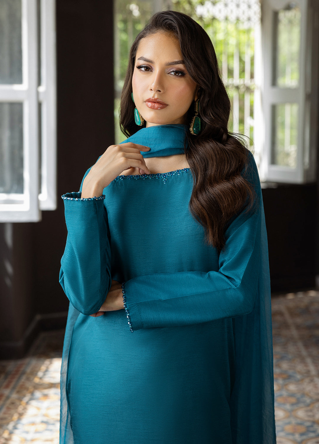 Elara by Mavie Women Pret Raw Silk Azure
