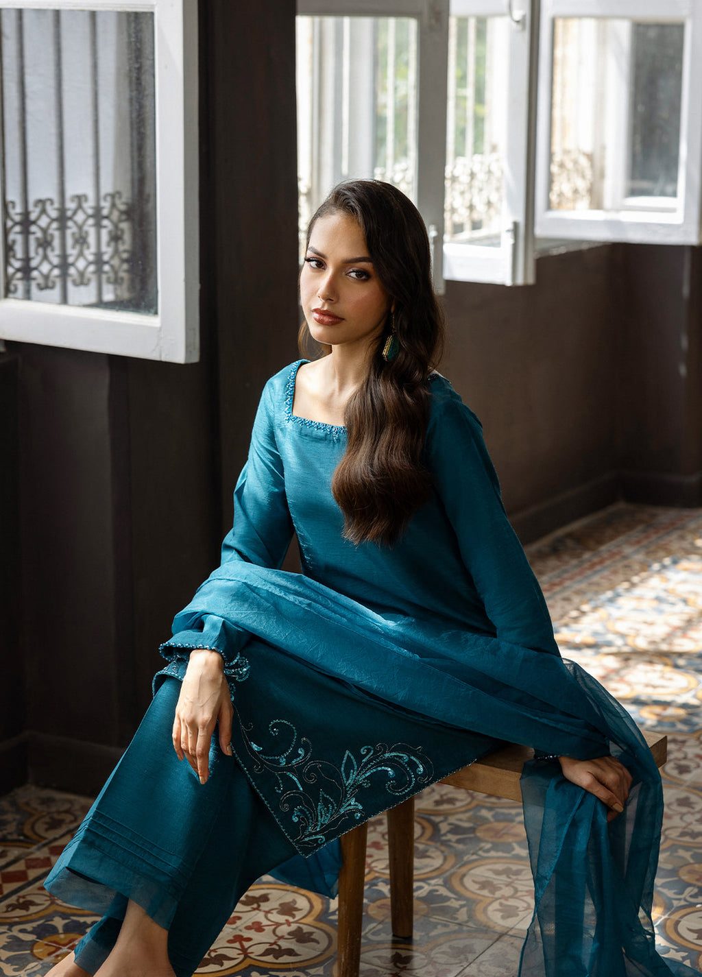Elara by Mavie Women Pret Raw Silk Azure