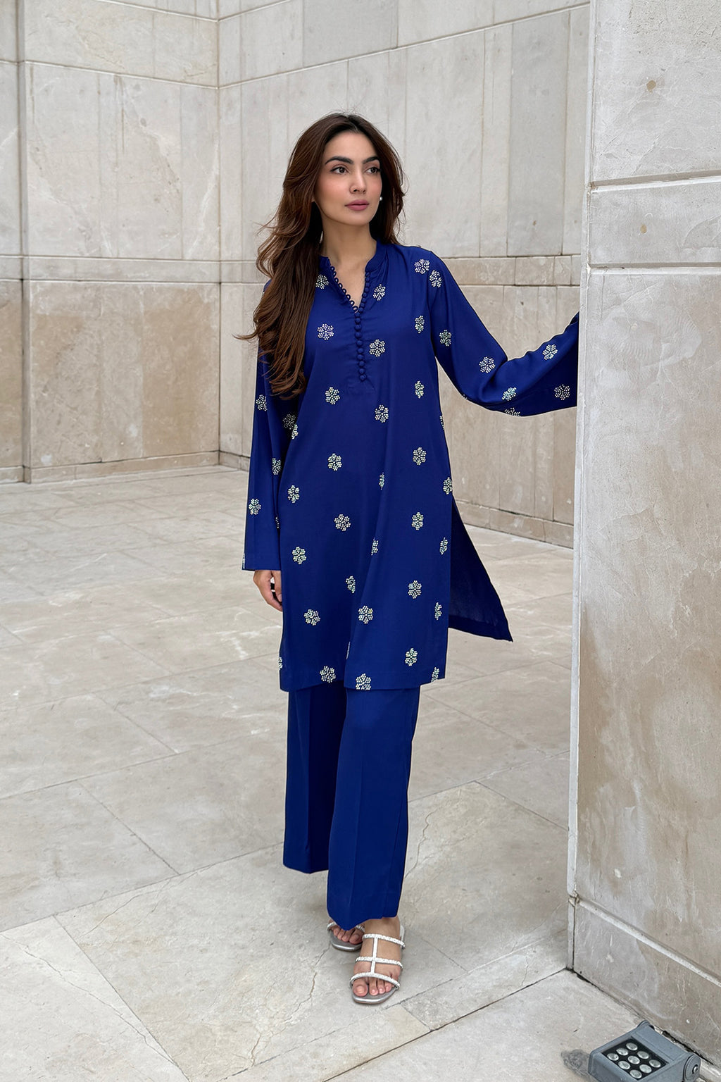 Navy Blue 2-Piece Kurti Set – Elegant Sparkle & Sophisticated Charm