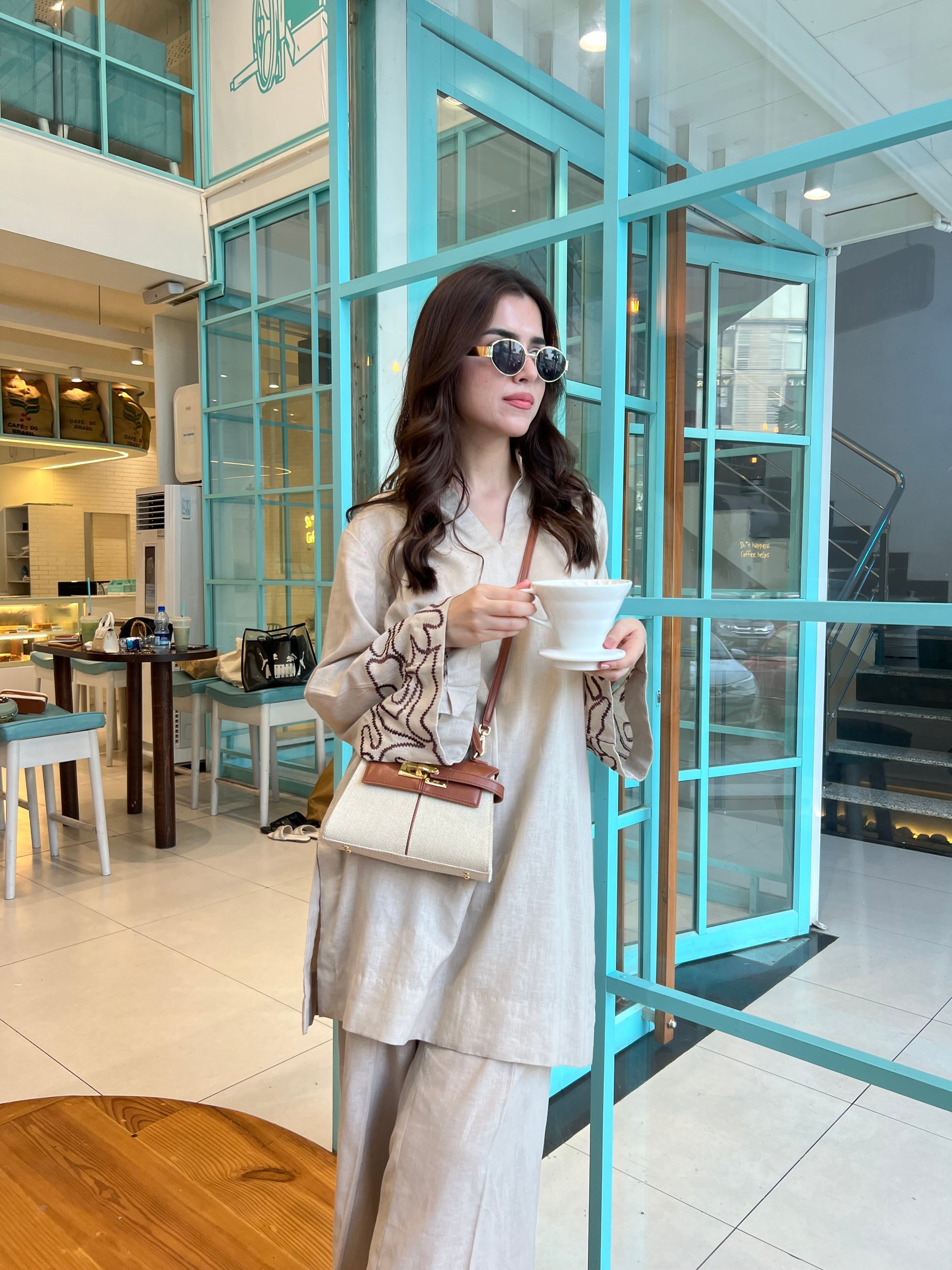 Oat Matcha 2-Piece Kurti Set – Light Comfort & Casual Elegance