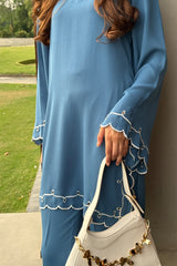 Soft Steel Blue 2-Piece Kurti Set – Elegant Comfort with Subtle Embroidery