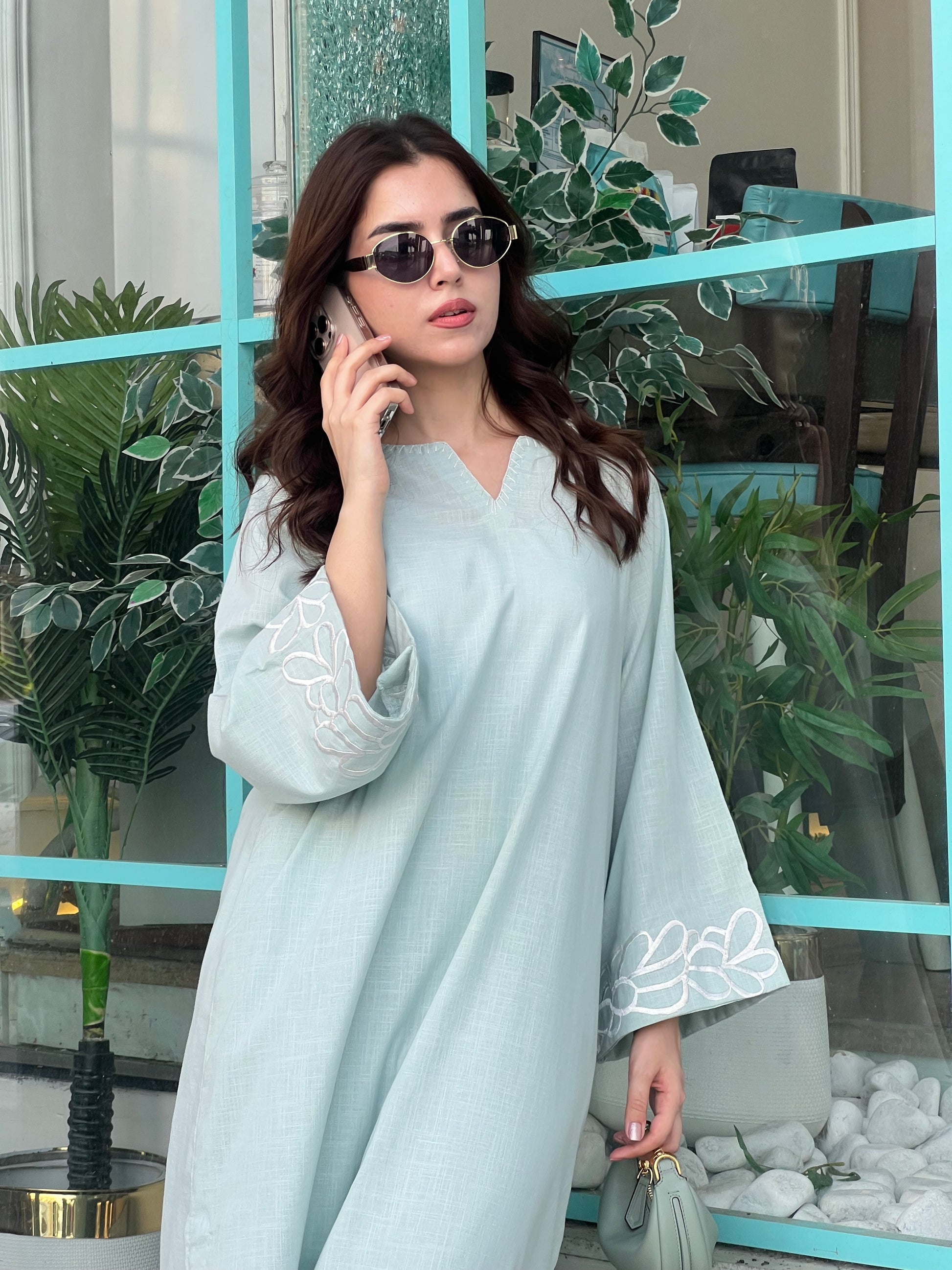 Blueberry Matcha 2-Piece Kurti Set – Breezy Elegance & Comfortable Style