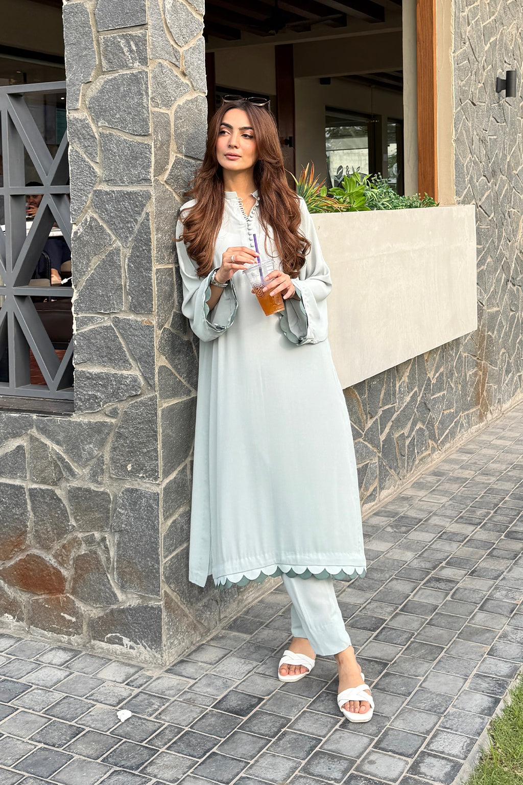 Sage Green Ocean 2-Piece Kurti Set – Subtle Elegance & Graceful Style