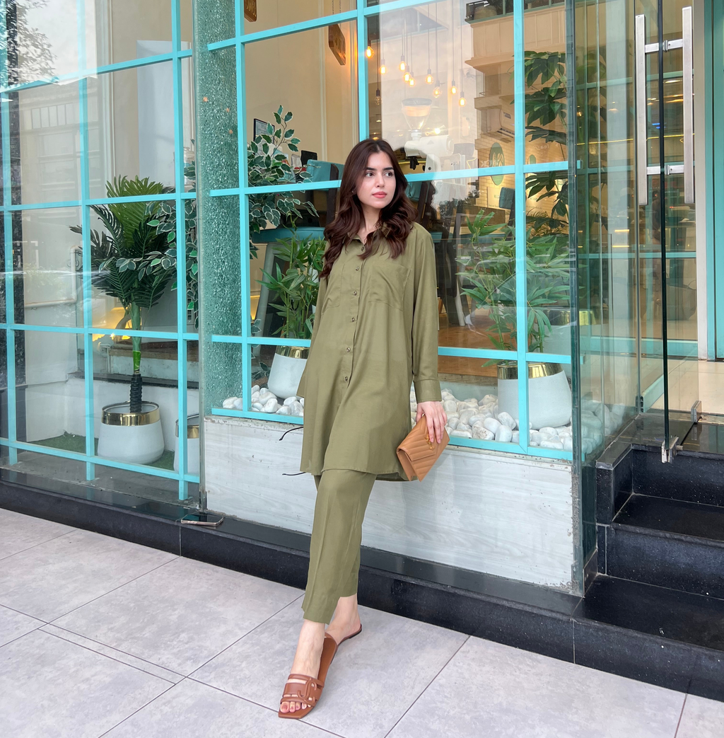 Olive Matcha 2-Piece Kurti Set – Breezy Comfort & Casual Elegance