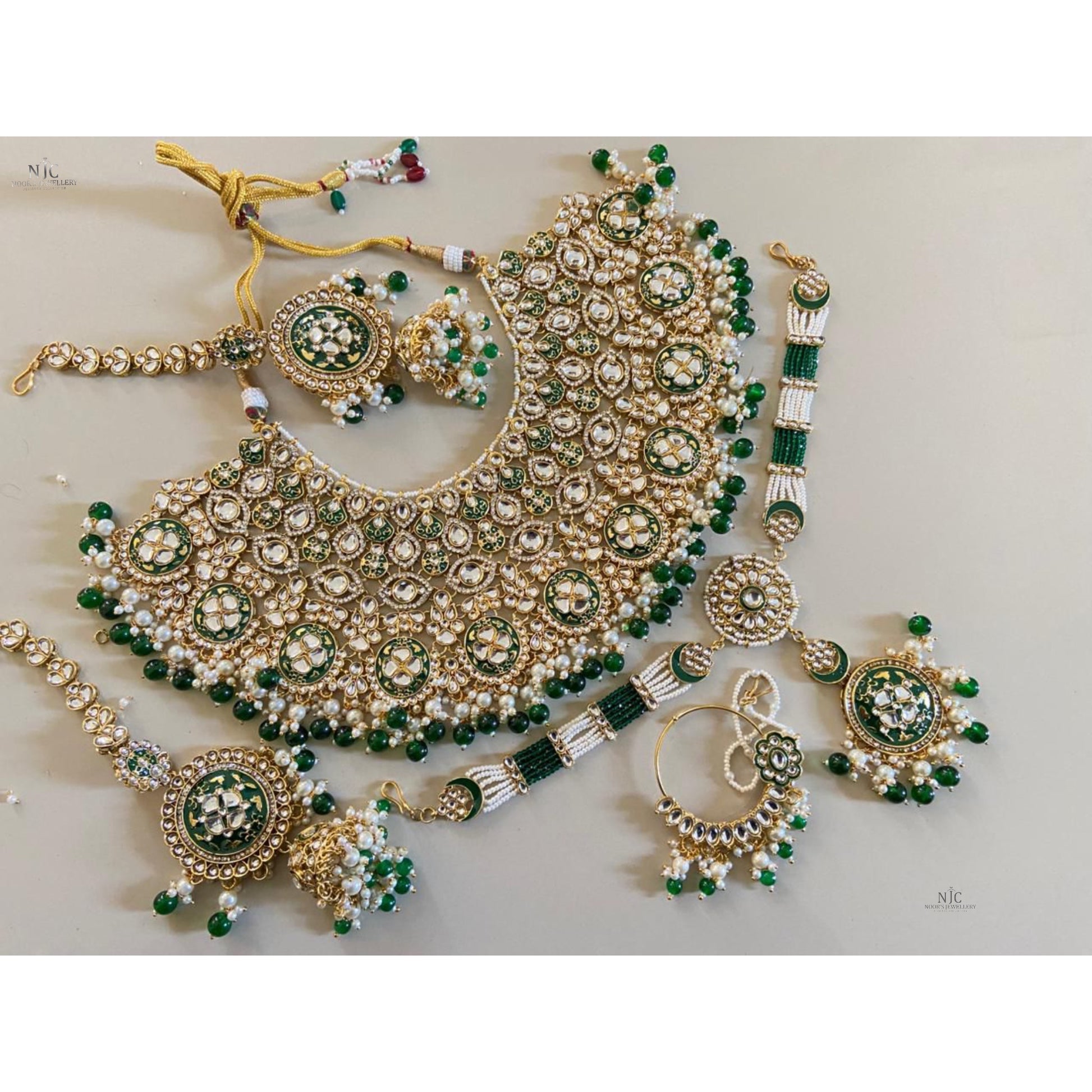 Jaipuri Kundan Bridal Sets (necklace-mathapatti-jhumka-nosering)
