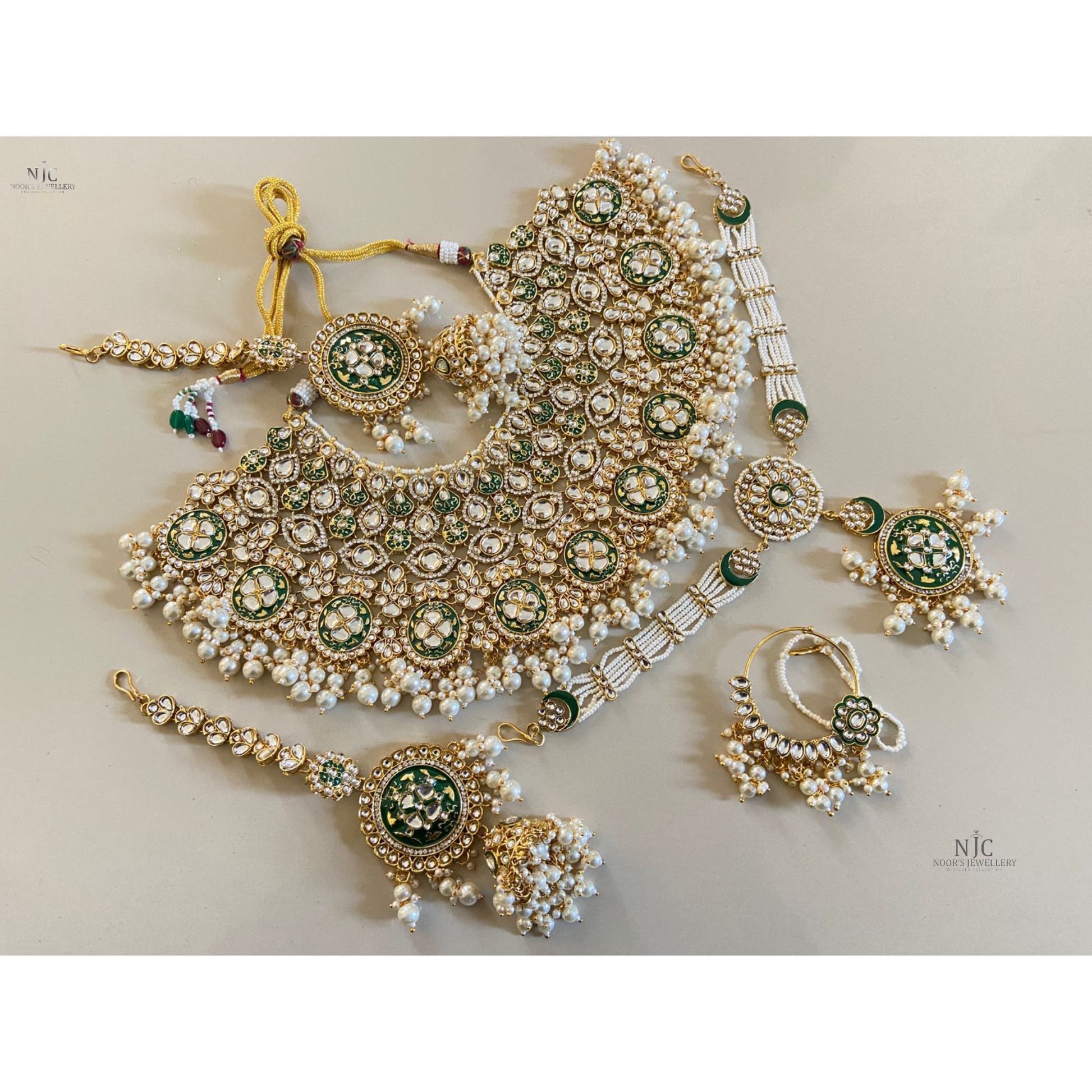 Jaipuri Kundan Bridal Sets (necklace-mathapatti-jhumka-nosering)