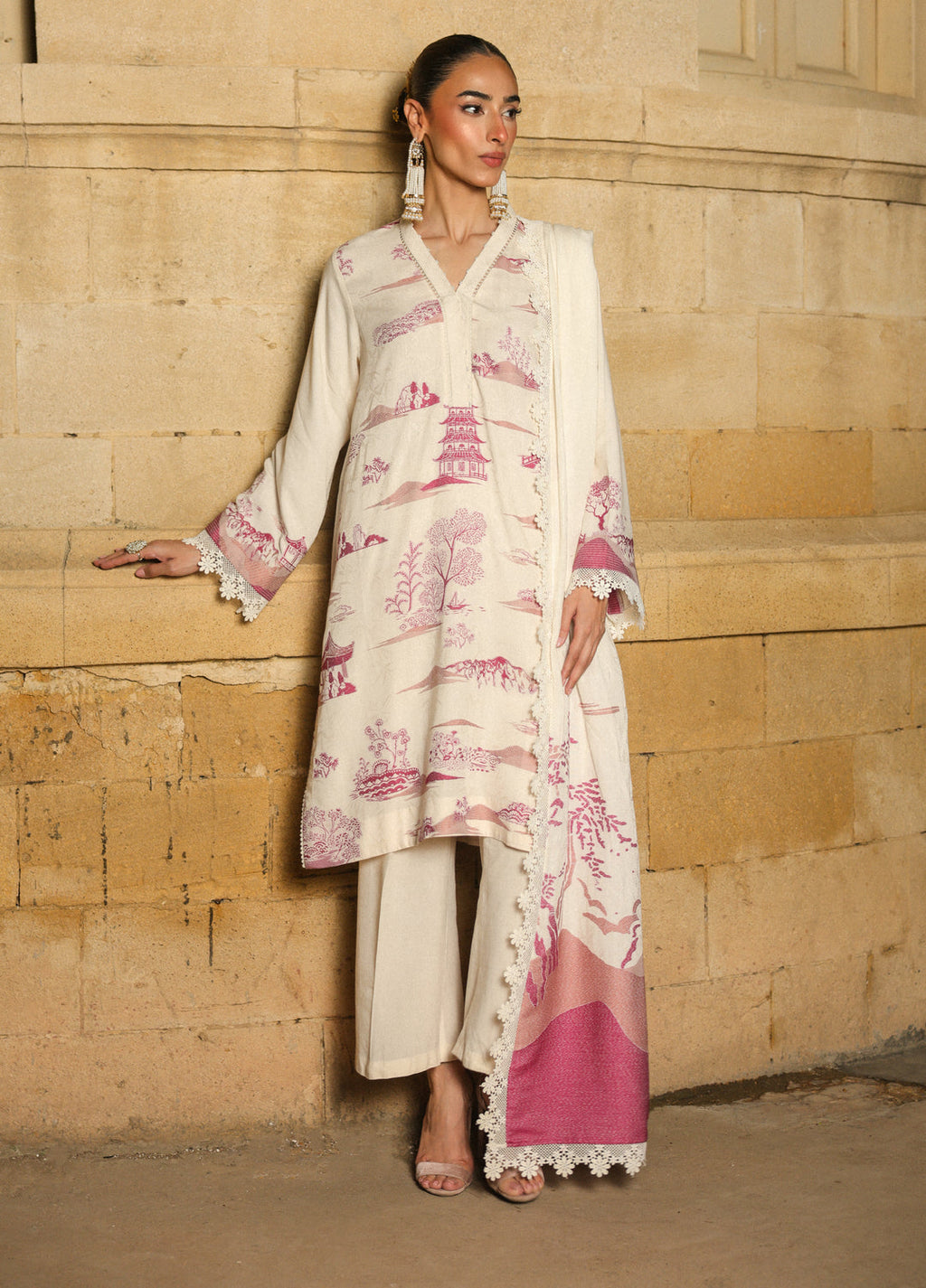 Sahar Printed Jacquard Suits 3 Piece AW2-25-12 Celeste bloom -