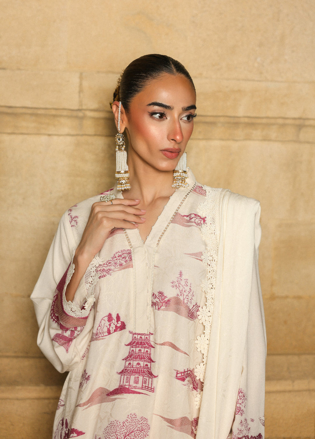 Sahar Printed Jacquard Suits 3 Piece AW2-25-12 Celeste bloom -