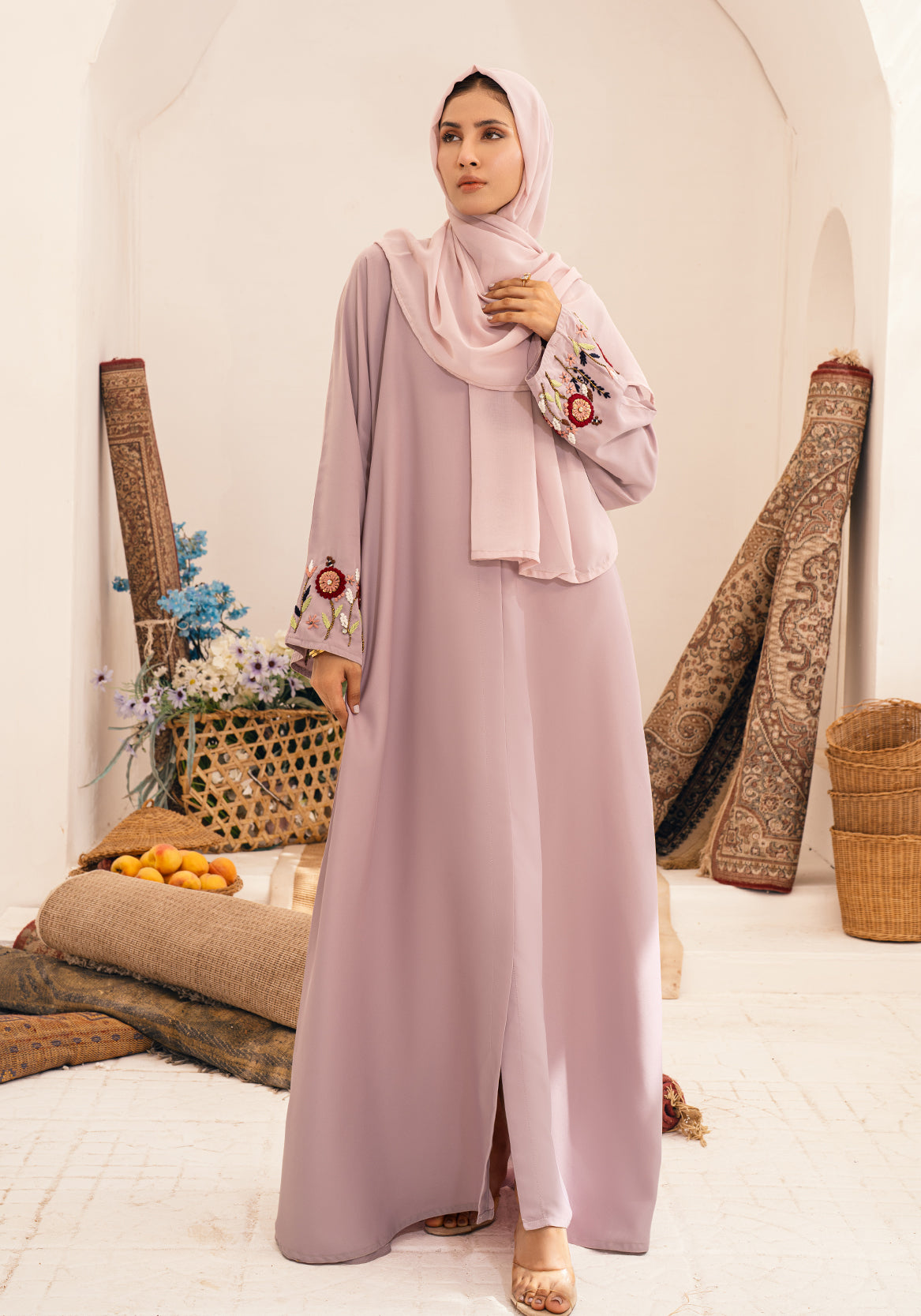 AMWAJ EMBELLISHED ABAYA - LILAC