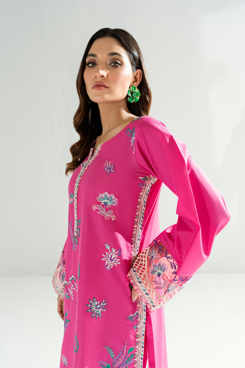 Vibrant Fuchsia Pink 2-Piece Embroidered Lawn Kurti Set – Effortless Summer Elegance