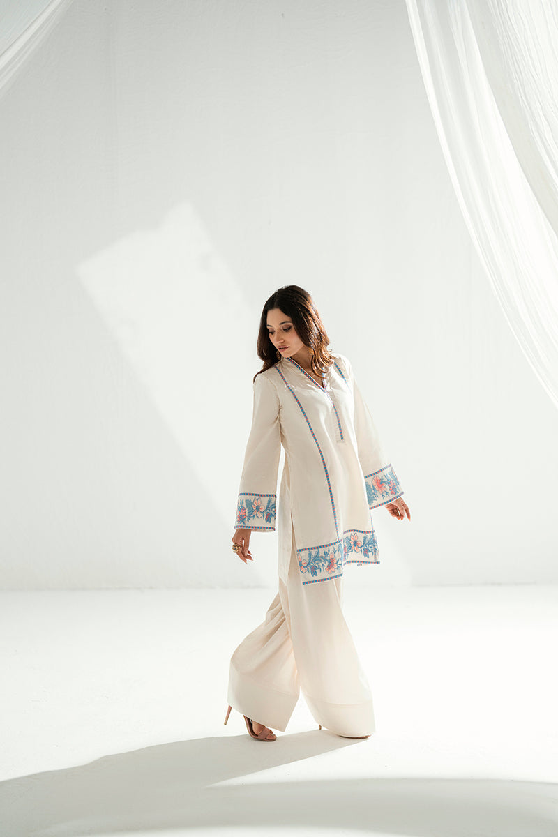 Soft Cream 2-Piece Embroidered Lawn Kurti Set – Effortless Summer Elegance