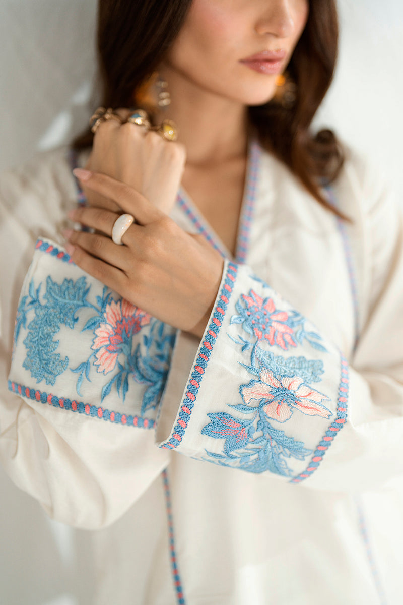 Soft Cream 2-Piece Embroidered Lawn Kurti Set – Effortless Summer Elegance