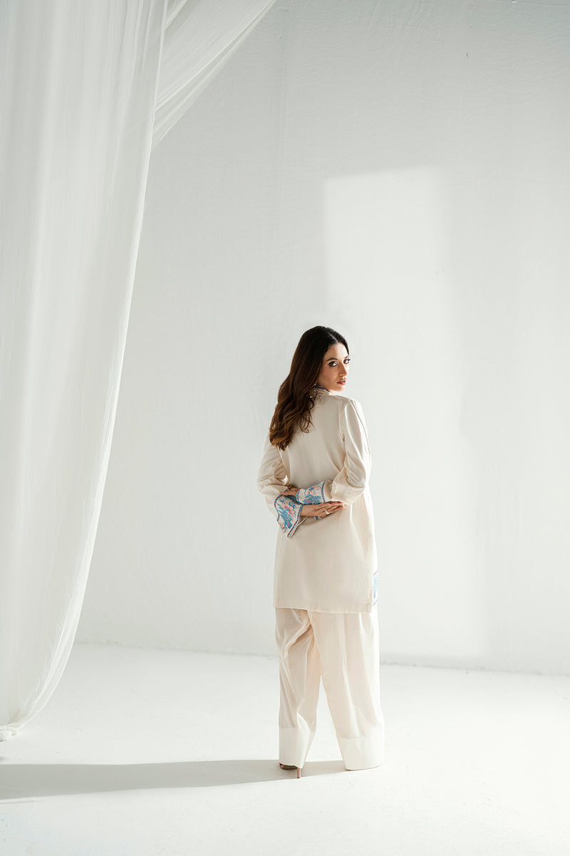 Soft Cream 2-Piece Embroidered Lawn Kurti Set – Effortless Summer Elegance