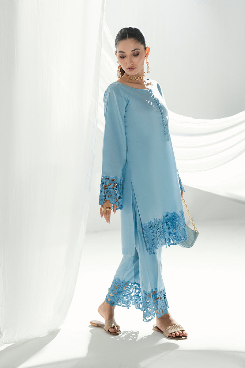 Blue 2-Piece Embroidered Lawn Kurti Set – Effortless Elegance