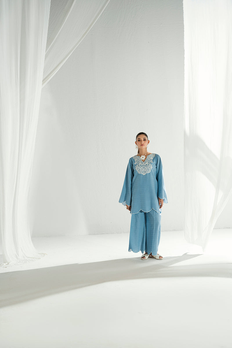 Soft Blue 2-Piece Embroidered Lawn Kurti Set – Effortless Summer Elegance