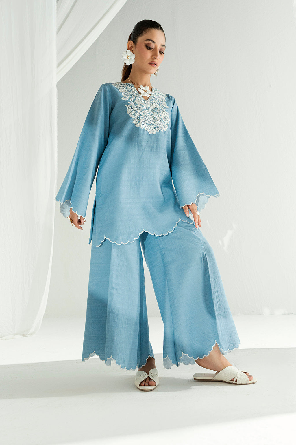 Soft Blue 2-Piece Embroidered Lawn Kurti Set – Effortless Summer Elegance