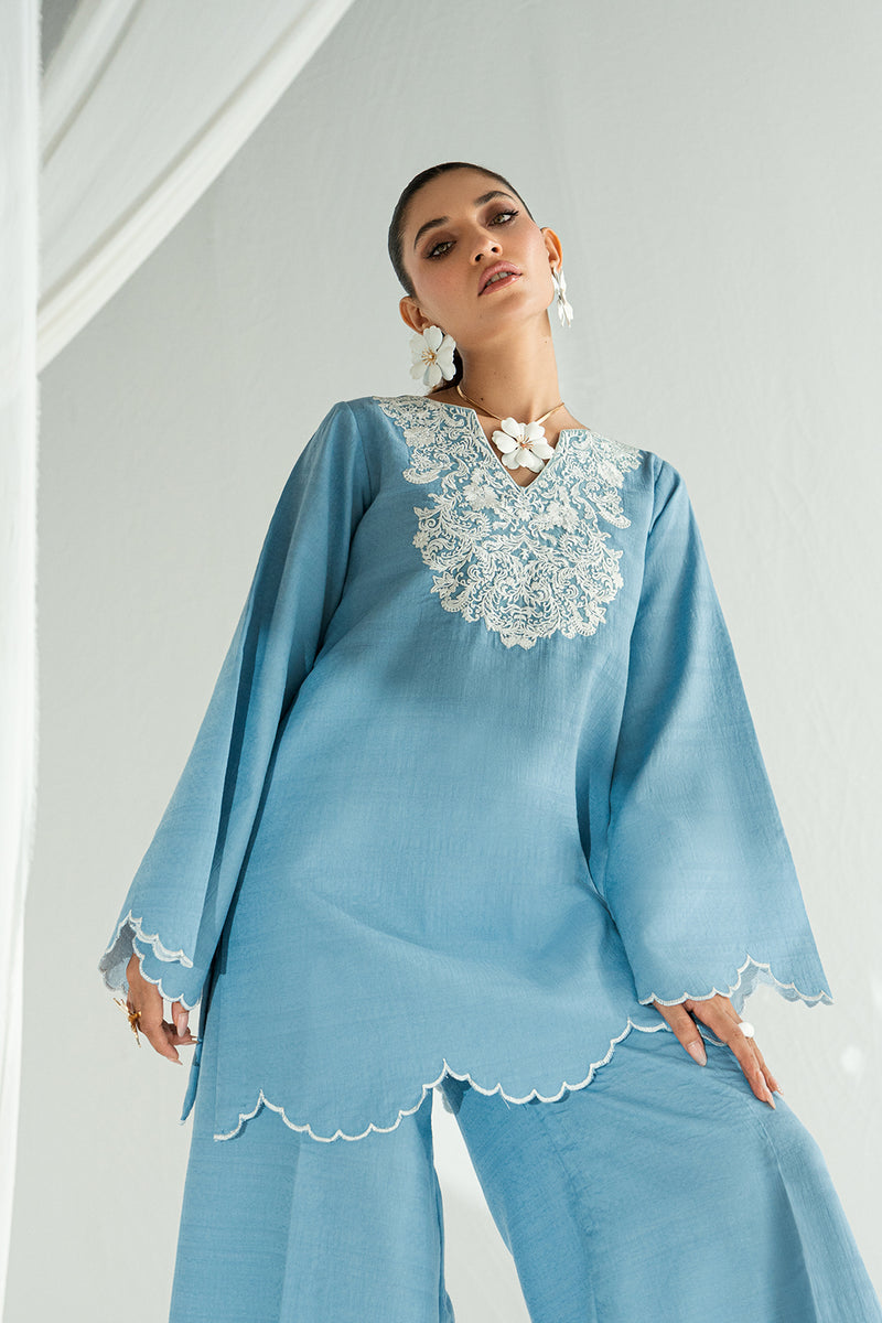 Soft Blue 2-Piece Embroidered Lawn Kurti Set – Effortless Summer Elegance