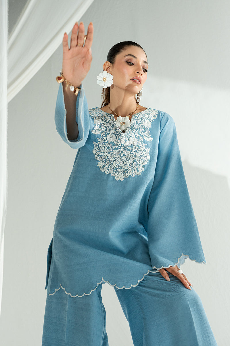 Soft Blue 2-Piece Embroidered Lawn Kurti Set – Effortless Summer Elegance
