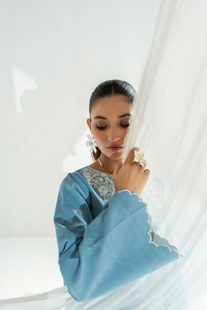 Soft Blue 2-Piece Embroidered Lawn Kurti Set – Effortless Summer Elegance