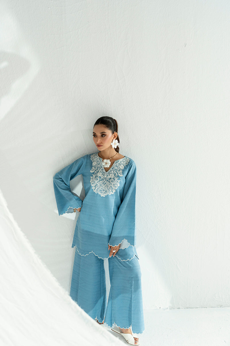 Soft Blue 2-Piece Embroidered Lawn Kurti Set – Effortless Summer Elegance
