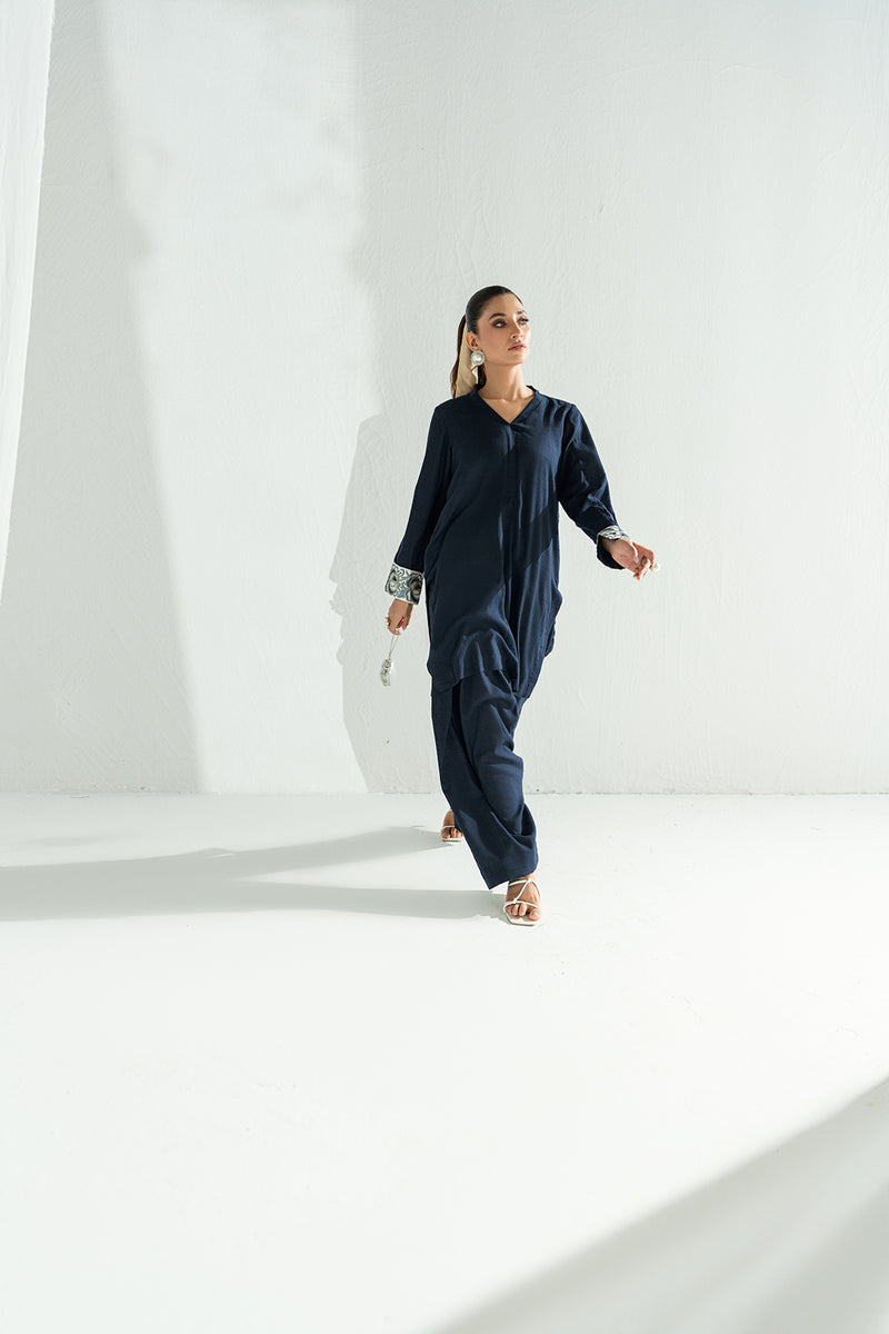 Blue 2-Piece Kurti Set – Delicate Embroidery & Breezy Elegance