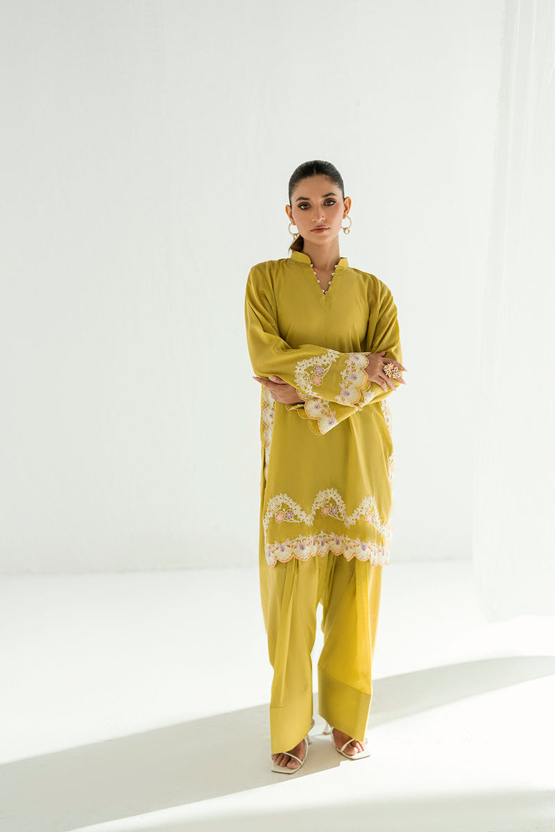 Soft Lime 2-Piece Embroidered Lawn Kurti Set – Effortless Elegance