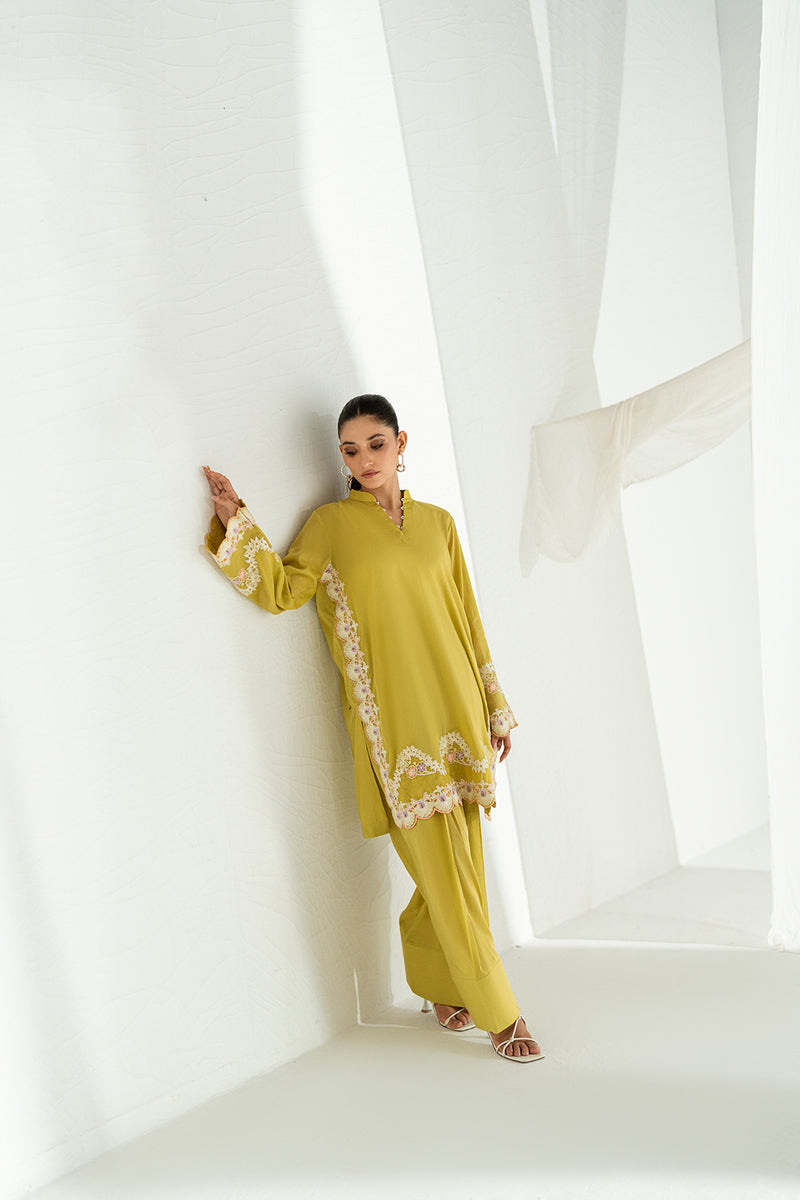 Soft Lime 2-Piece Embroidered Lawn Kurti Set – Effortless Elegance