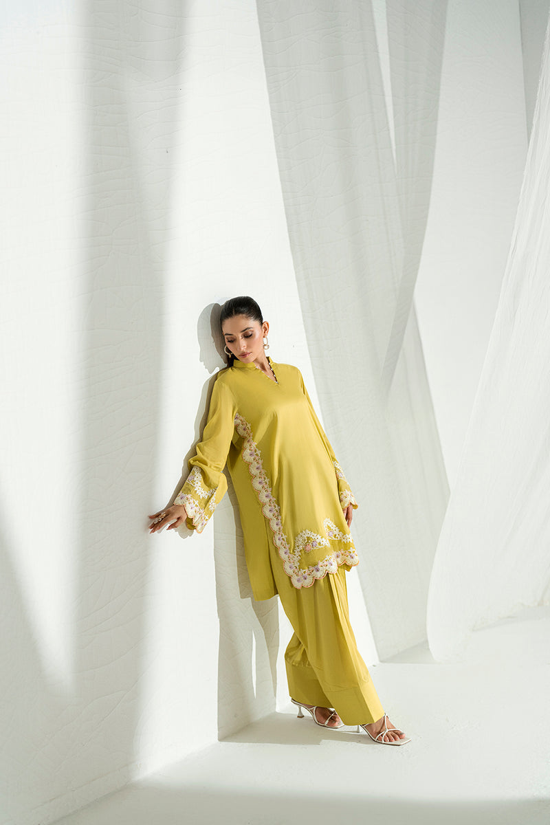 Soft Lime 2-Piece Embroidered Lawn Kurti Set – Effortless Elegance