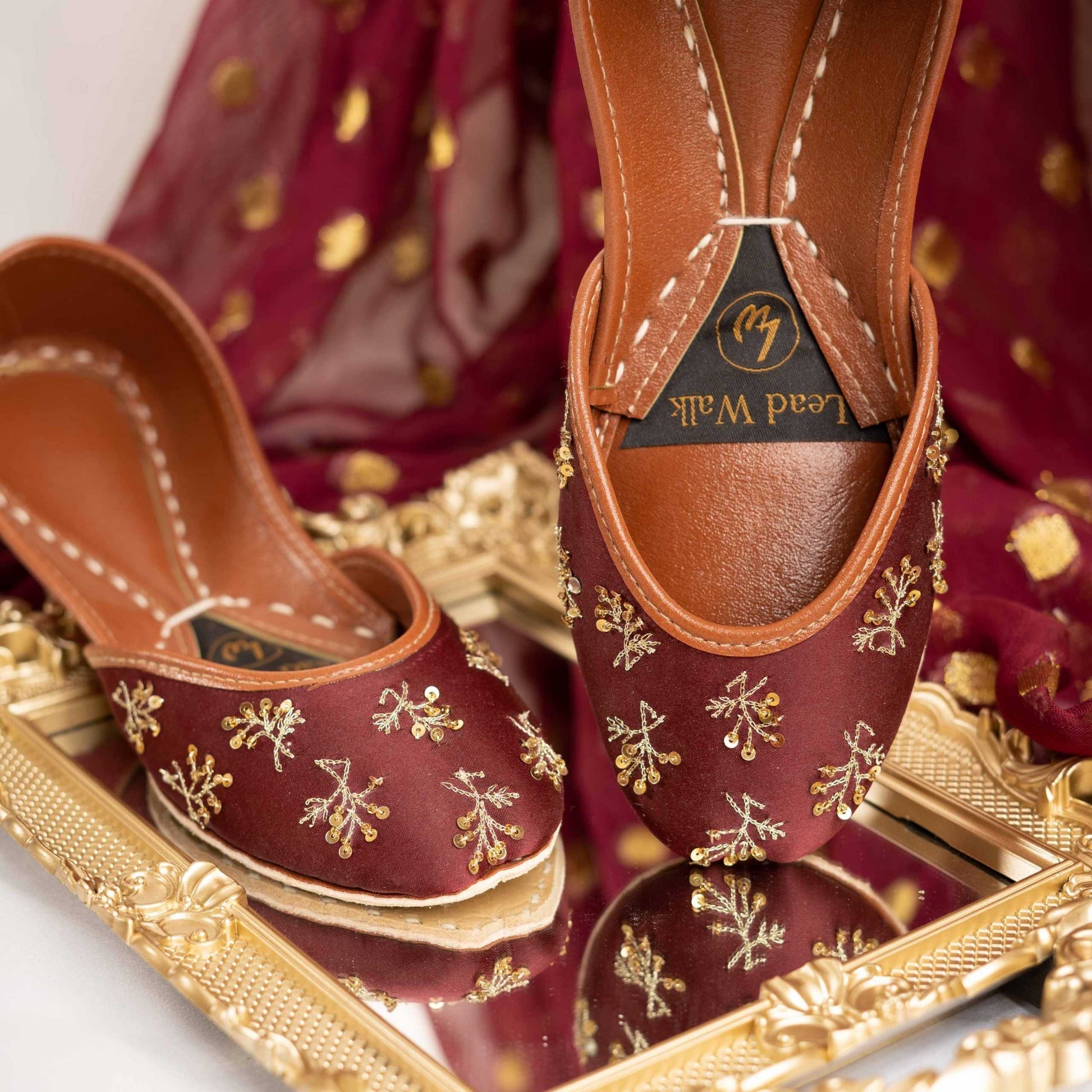 Ashiyana – Deep Maroon Jutti with Golden Zari & Sequins