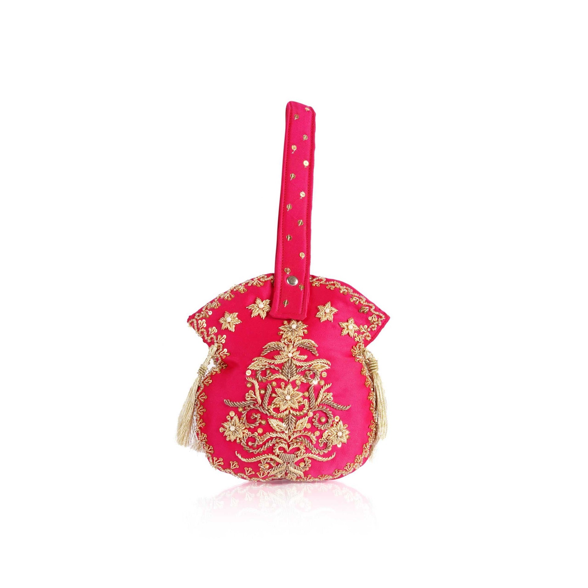 Zarri Batwa – Handcrafted Silk Potli with Zari Embroidery & Tassel Accents