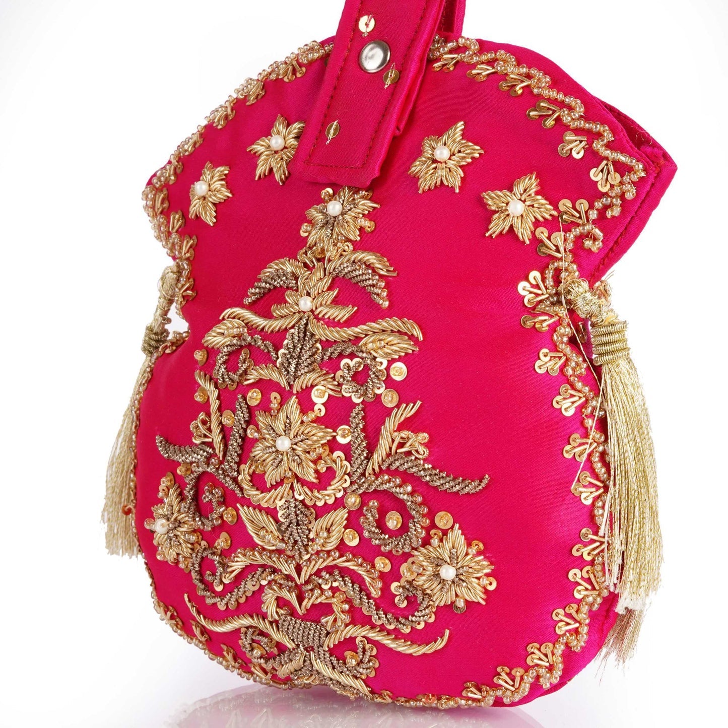 Zarri Batwa – Handcrafted Silk Potli with Zari Embroidery & Tassel Accents