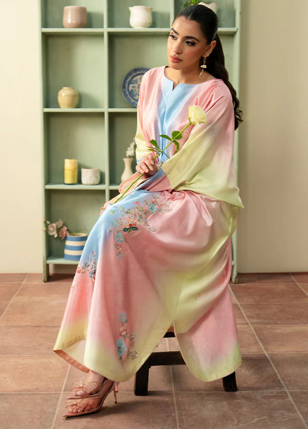Celeste by Imrozia Pret Hand work Shamooz Silk Kaftaan