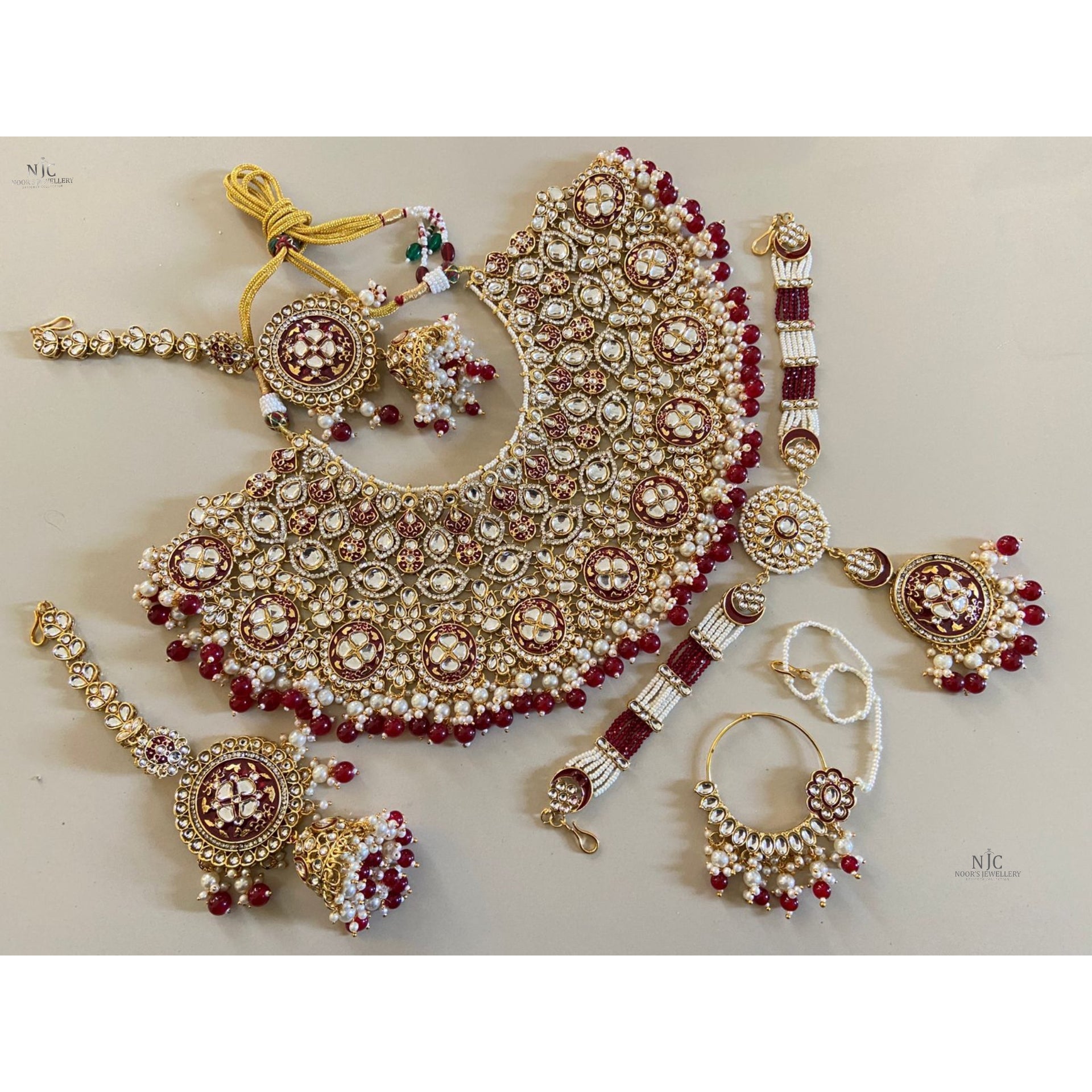 Jaipuri Kundan Bridal Sets (necklace-mathapatti-jhumka-nosering)