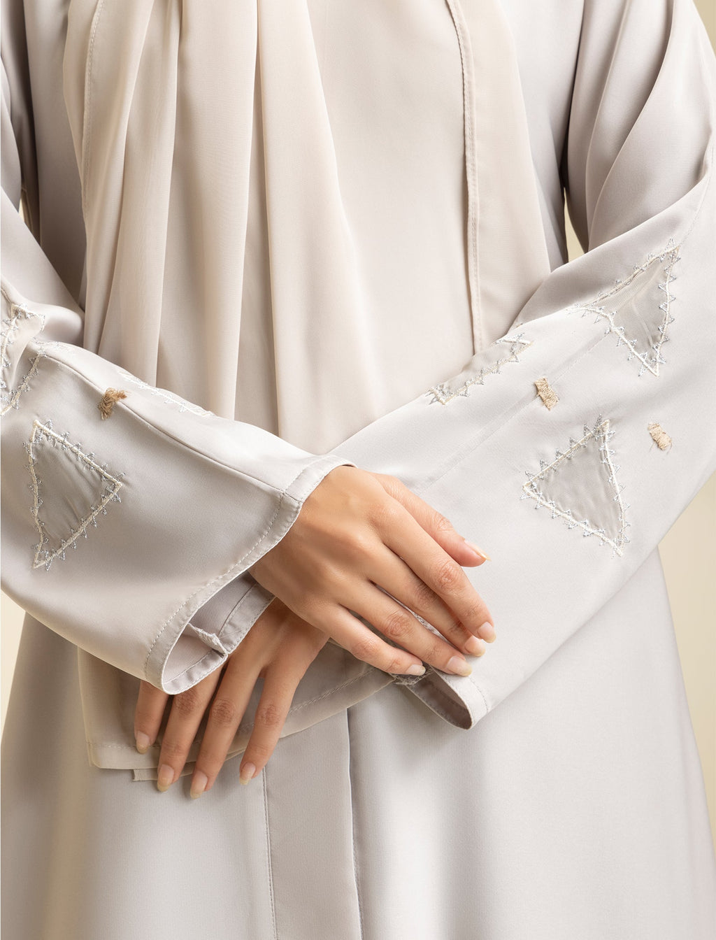 Ember Cream Geometric Embroidered Abaya