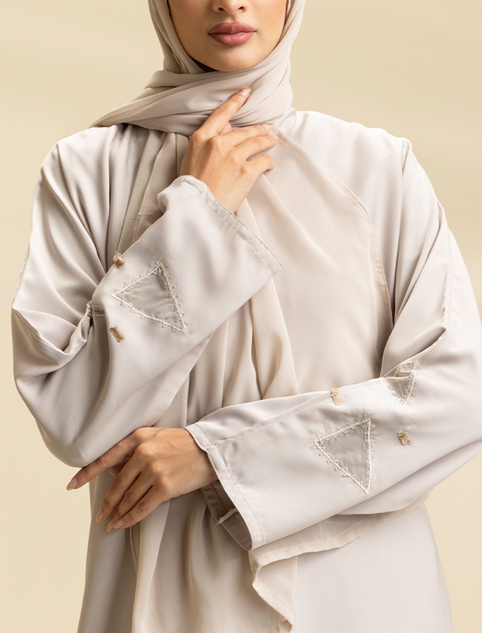 Ember Cream Geometric Embroidered Abaya