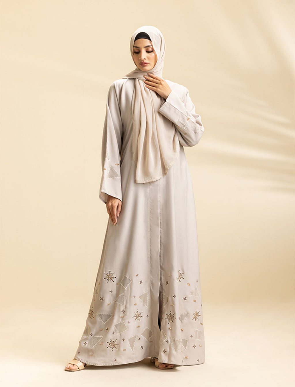 Ember Cream Geometric Embroidered Abaya