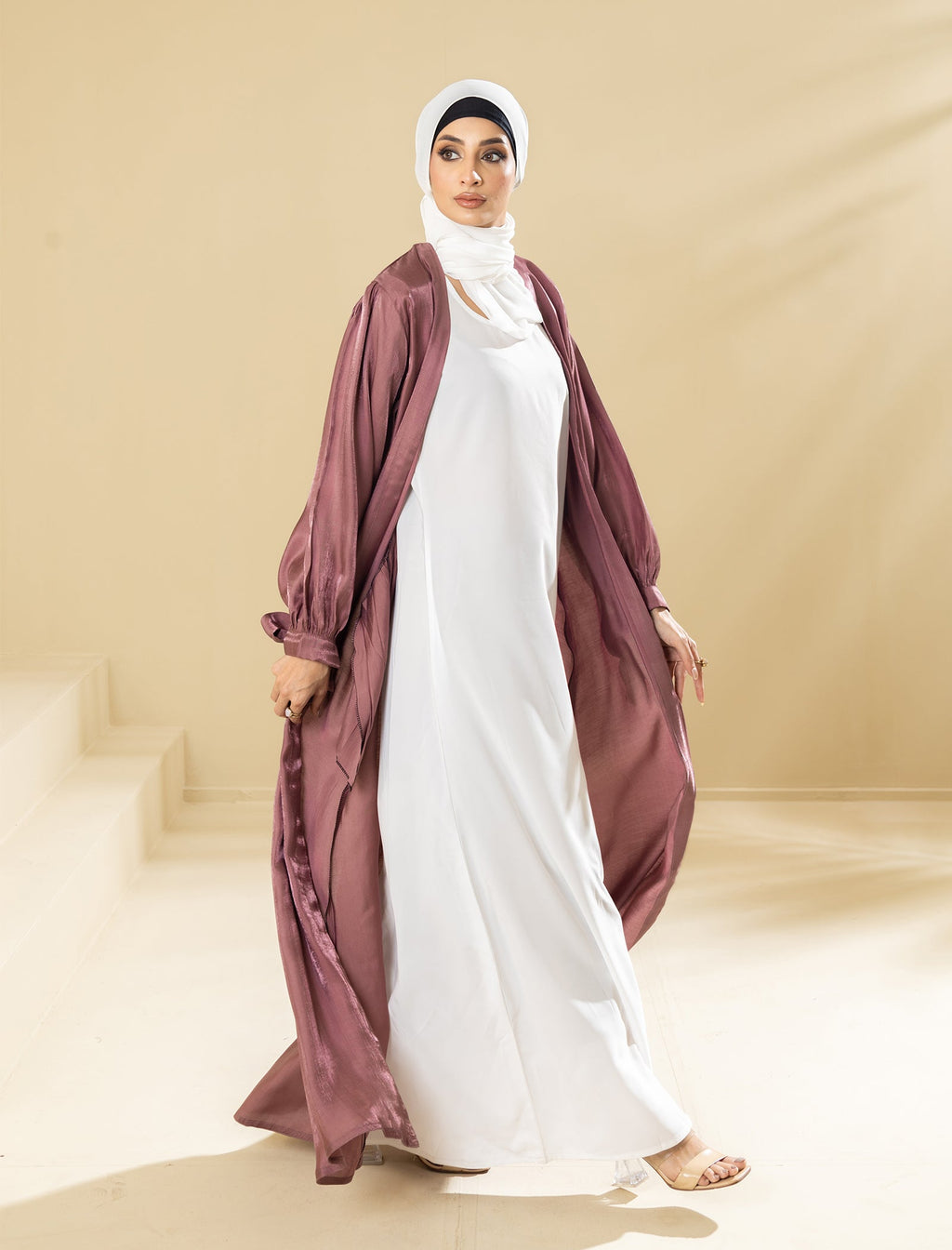 Ethereal Mauve 3-Piece Lava Silk Abaya Set