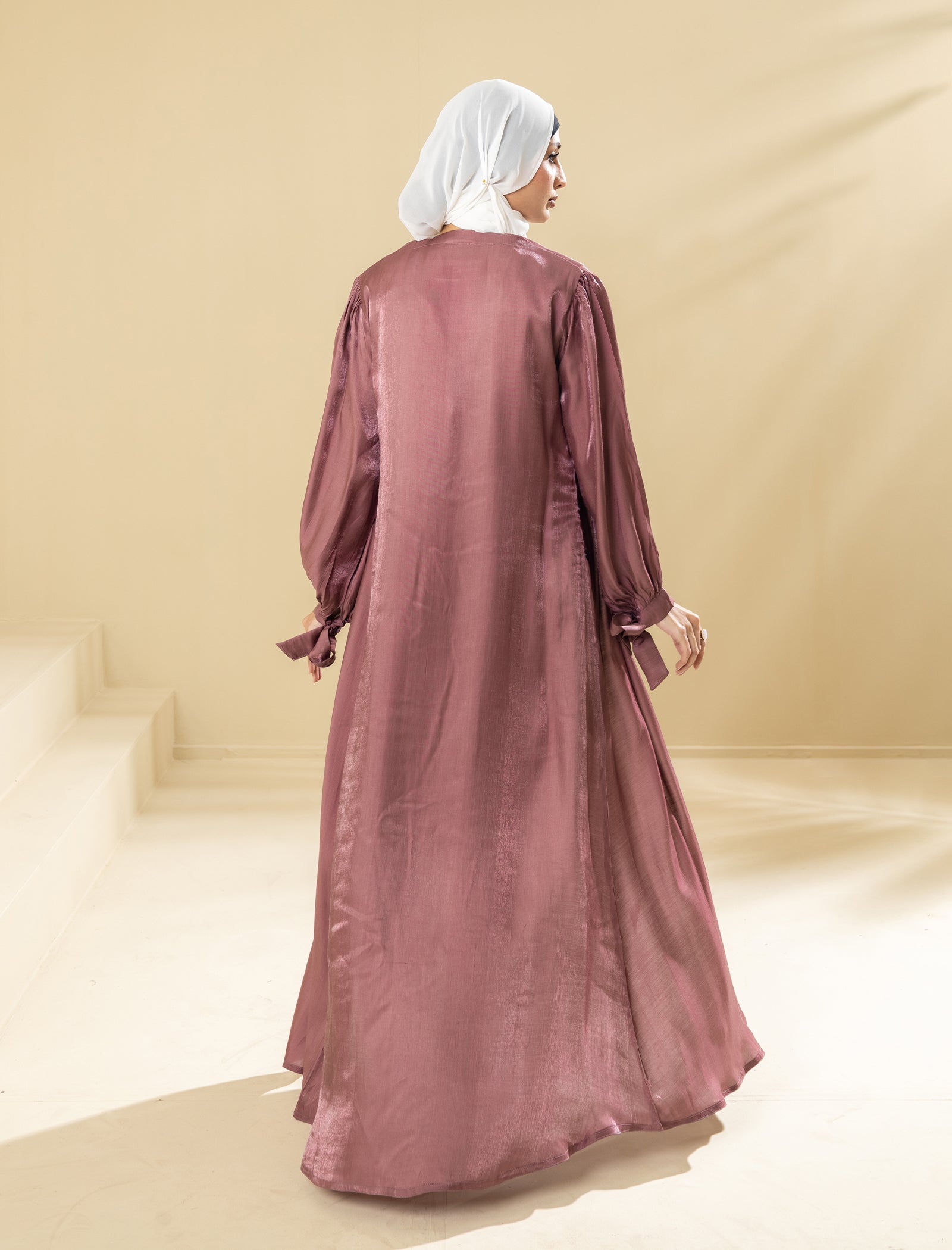 Ethereal Mauve 3-Piece Lava Silk Abaya Set