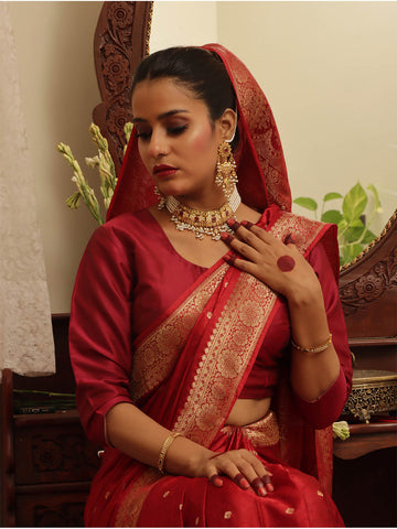 Silk Banarasi Saree - Deep Red
