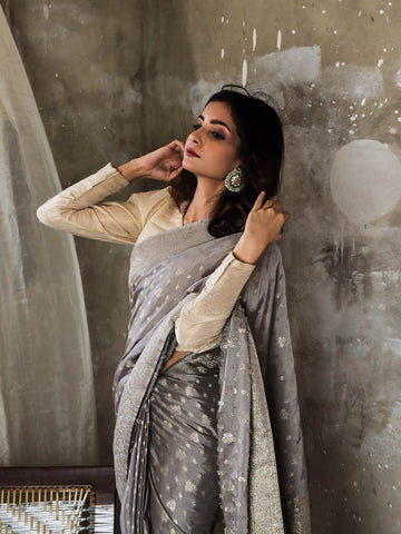 Banarsi Saree - Steel Gray
